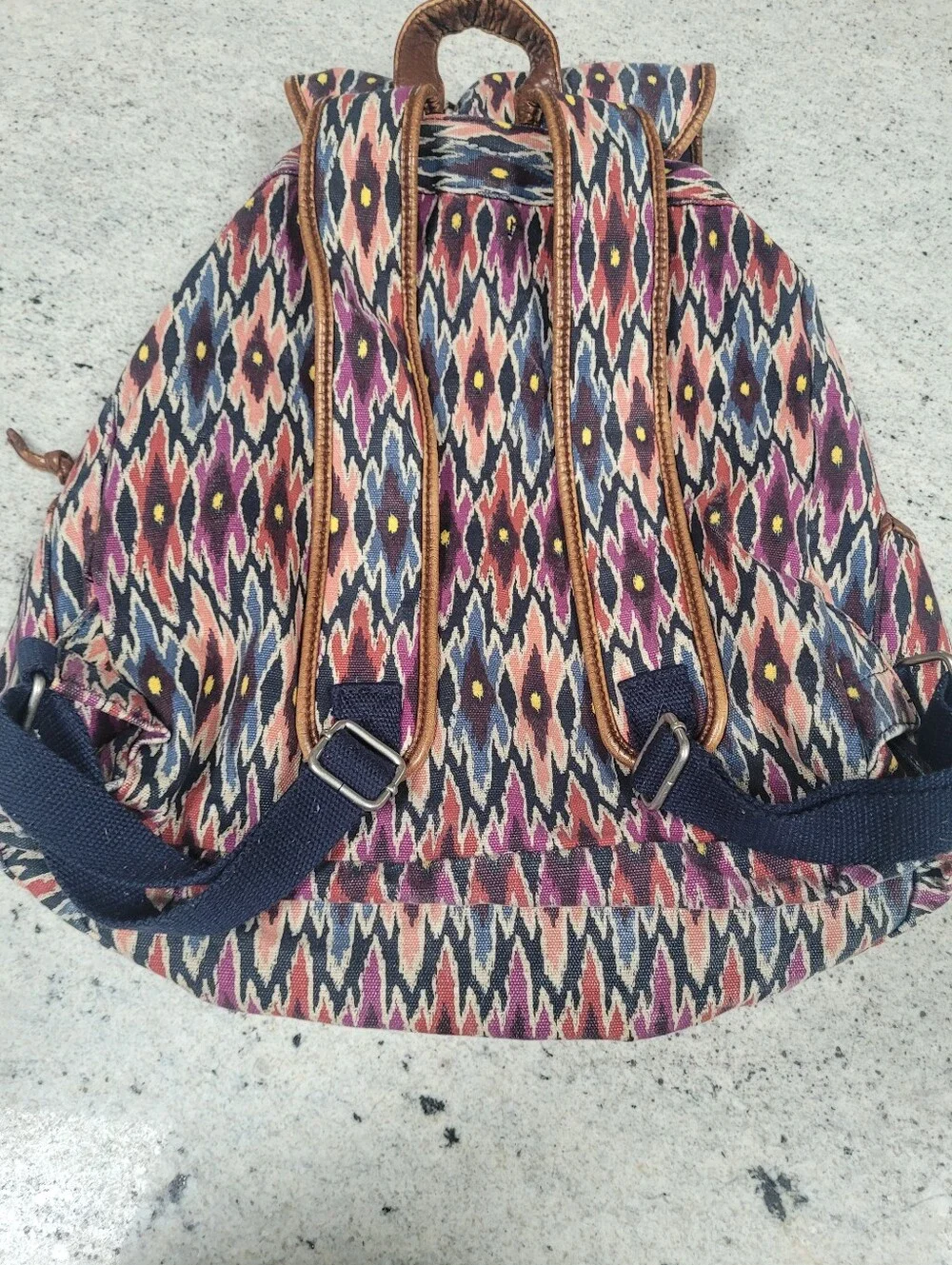 Canvas Backpack Aztec Print Cape Juby Navy Brown Pink